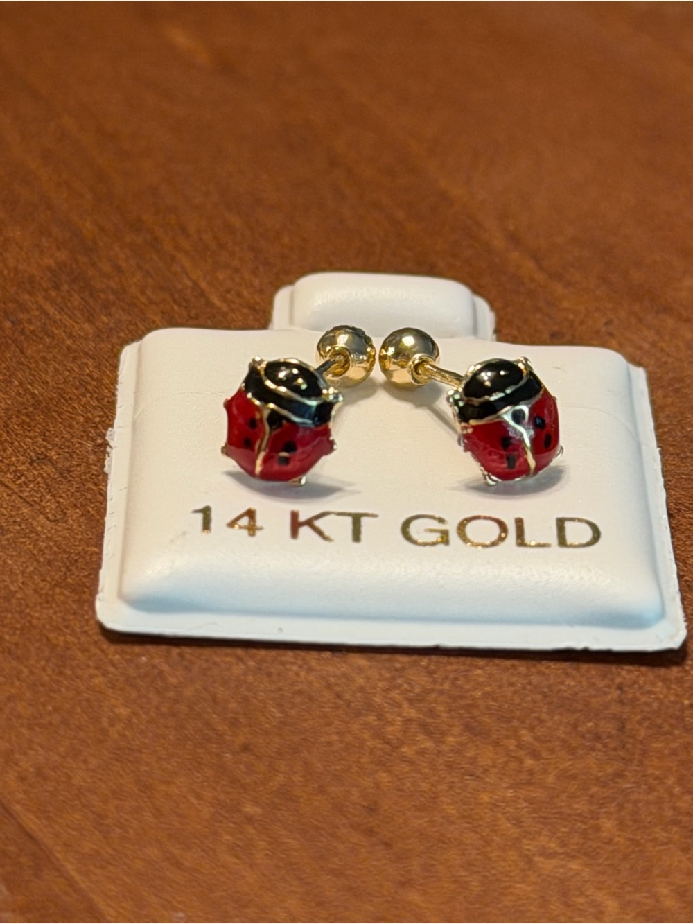 14 KT Gold Red and Black Ladybug Stud Earring with Screw back